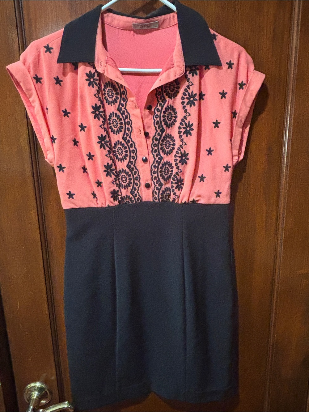 Darling brand Coral and Black Embroidered Polo Dress size small